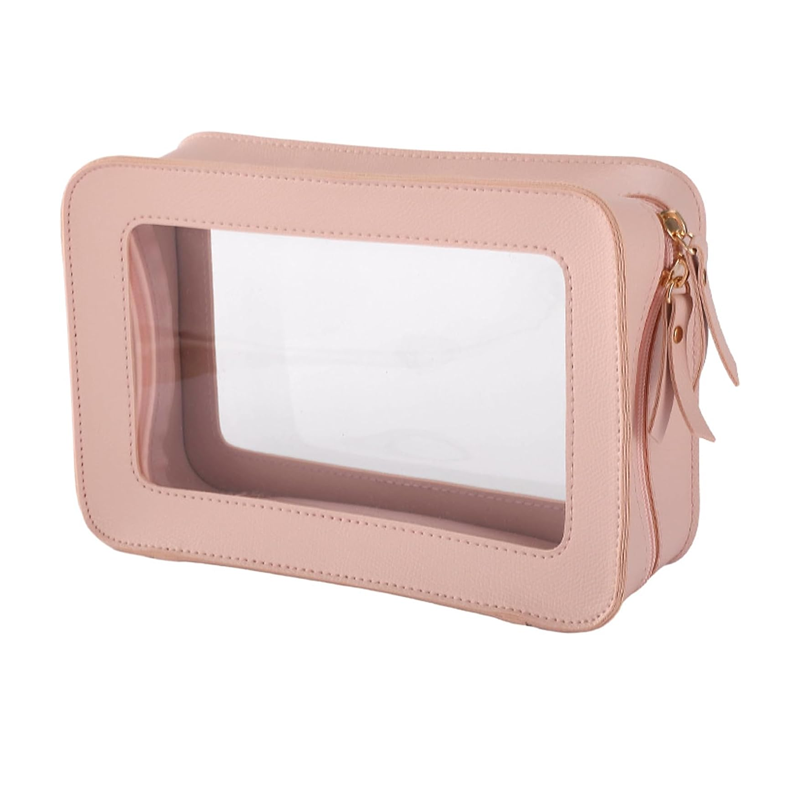 Waterproof Travel Cosmetic Organizer – Large Capacity Toiletry Bag with Transparent Compartments, Hanging Hook & Lightweight Design for Makeup, Skincare, and Essentials (Pink)