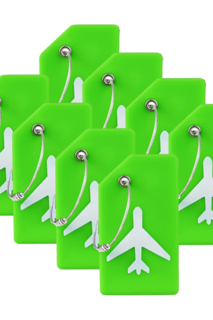 8 Pack Silicone Luggage Tag for Suitcases with Stainless Loop, TSA Approved, Privacy Protection Travel Essentials Bag Tags by , Green