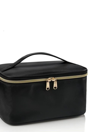 Makeup Bag, Portable Cosmetic Bag, Large Capacity Travel Makeup Case Organizer, Black For Women Toiletry Bag for Girls Traveling With Handle and Divider