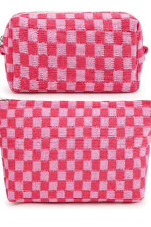 2 Pieces Makeup Bag Large Checkered Cosmetic Bag Pink Capacity Canvas Travel Toiletry Bag Organizer Cute Makeup Brushes Aesthetic Accessories Storage Bag for Women