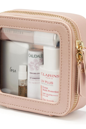 Clear Makeup Bag Travel Cosmetic Case Transparent Toiletry Bag with Zipper, Portable Make Up Organizer Traveling Compact Car Bag for Essentials, Mauve, Mini Chic