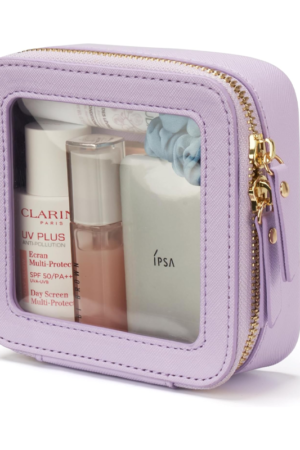 Clear Makeup Bag Toiletry Case Travel Transparent Cosmetic Bag with Zipper, Portable Make Up Organizer Traveling Compact Car Bag for Essentials, Purple, Mini, Mini Chic