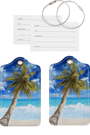 Luggage Tags for Suitcases, 2 Pack Cute PU Leather Luggage Tag TSA Approved with Stainless Steel Loop and Address Card Baggage Tag for Travel&Hotel Stays&Cruise Ships&Shipping and Mailing