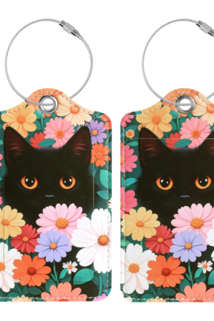 Luggage Tags for Suitcases, 2 Pack Cute PU Leather Luggage Tag TSA Approved with Stainless Steel Loop and Address Card Baggage Tag for Travel&Hotel Stays&Cruise Ships&Shipping and Mailing